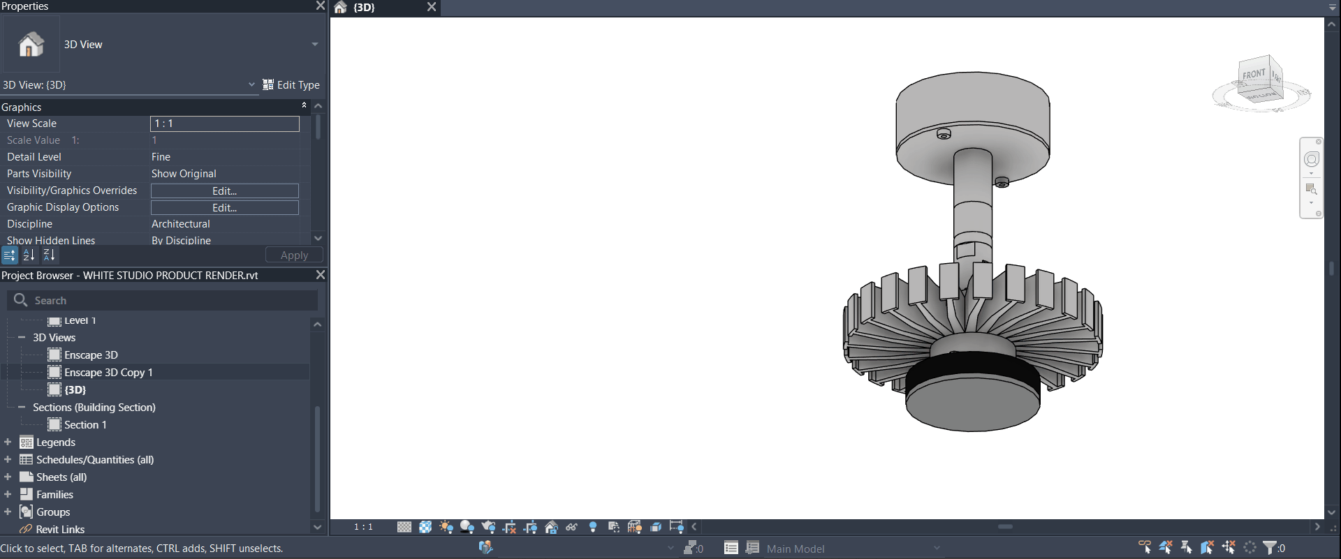 Revit interface showing a lighting family and its manufacturer product parameters